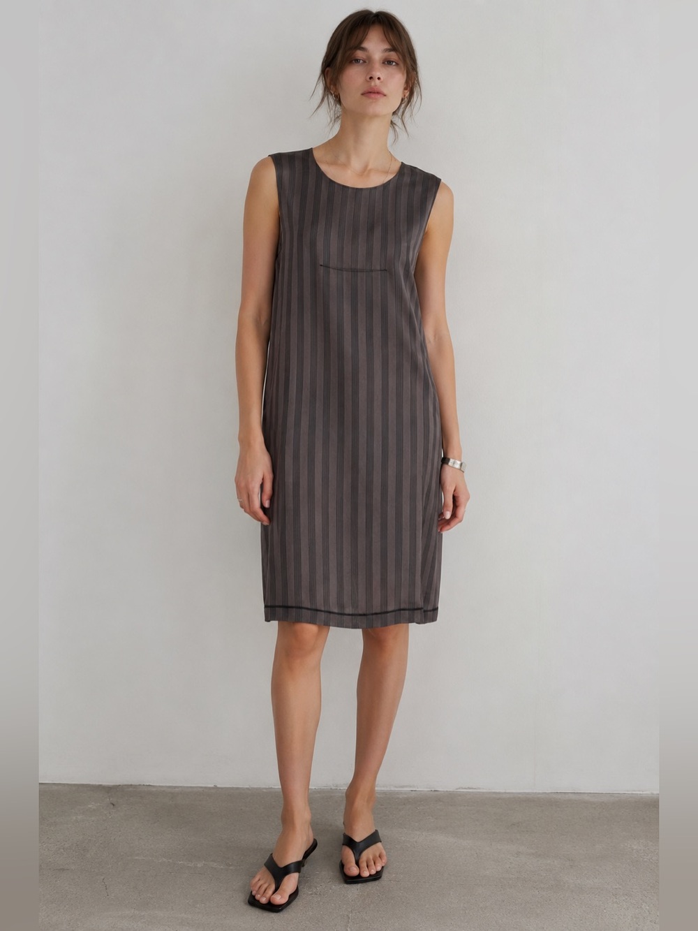 Maison Margiela mm6 Pleat Pin Stripe Shift Dress